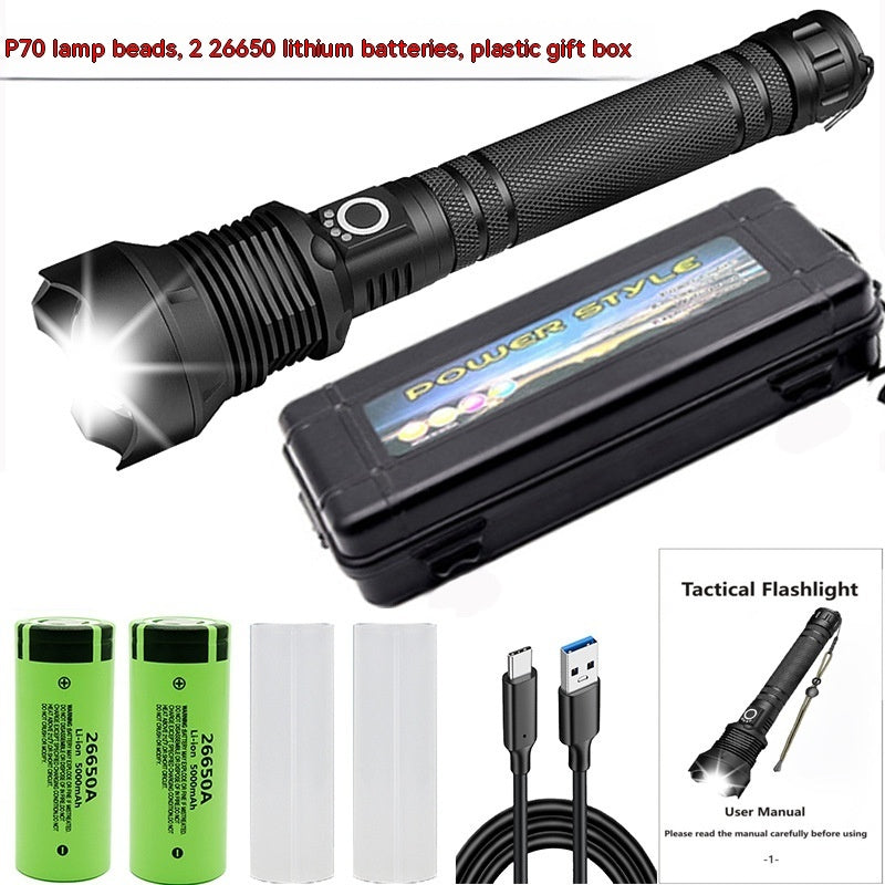 Aluminum Alloy Telescopic Zoom Usb Charging Xhp70 Strong Light Flashlight