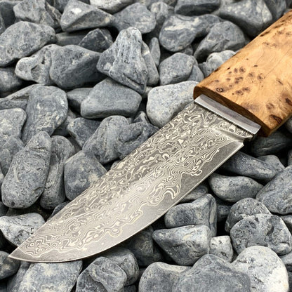 Outdoor Camping Forging Damascus Pattern Steel Short Knife