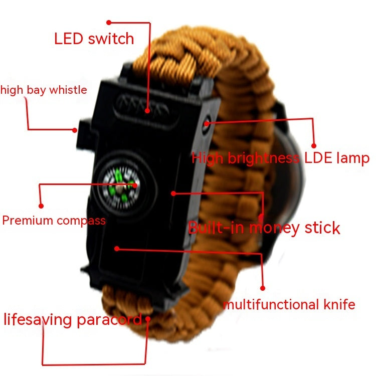 Multifunctional Survival Led Light Outdoor Waterproof Camping First Aid Parachute Cord Climbing Watch