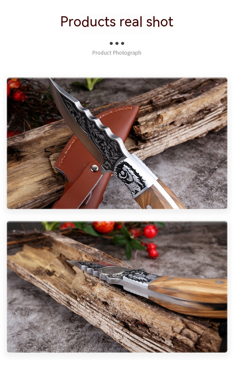 Embossed Carved Mongolian Knife For Handcraft Handle Meat Knife Tibetan Knife