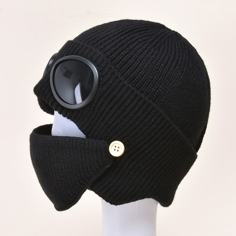 Aviator Glasses Ear With Velvet Warm Wool Hat