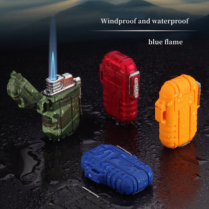 Outdoor Waterproof Inflatable Windproof Lighter Blue Flame Straight Camo Lanyard Portable